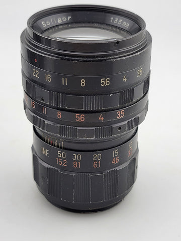 VINTAGE 1960 MIRANDA D  35mm CAMERA, SOLIGOR MIRANDA 135 mm LENS. Clean.Untested