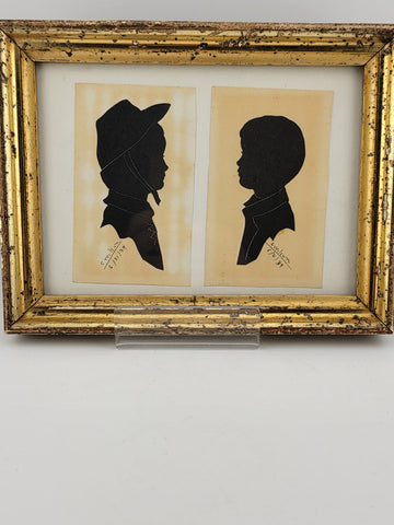 Rare Antique 1939 Double Portrait Silhouette Of Boy & Girl. Signed C. Wilson