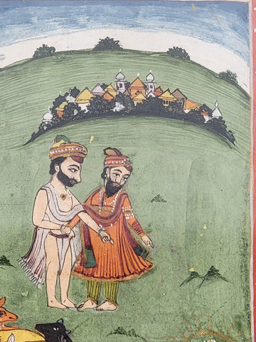 Antique Hand Painted Indian Framed Watercolor & Gold Leaf on Paper Shepards.