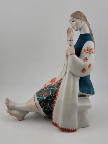 1960, Ukraine Porcelain sculpture "Ukrainian woman embroidery shawl", Kiev, RARE