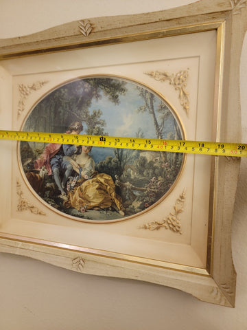 ANTIQUE  ORIGINAL 19th C Francois Boucher LITHOGRAPH  LADY& CAVALIER COURT SCENE