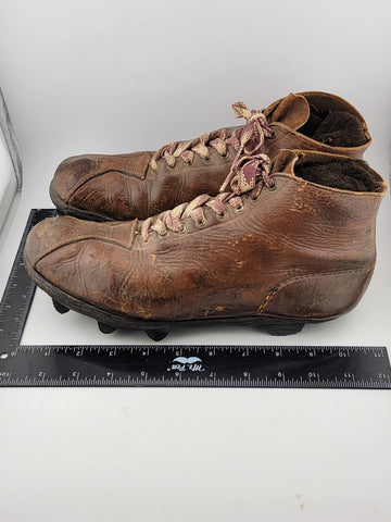 Antique 1920's Star Brand Football / Soccer Boots Brown Leather Shoes Cleats