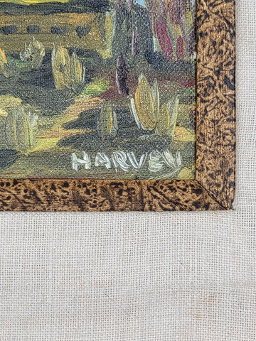 Vintage One Of Kind Hand Painted Oil On Canvas Painting Signed By Artist Harvey.