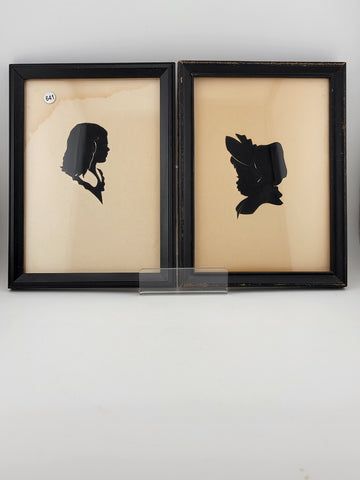 Rare Antique C 1920'S Pair Of Portrait Silhouette Of 2 Ladies In Black Frame.