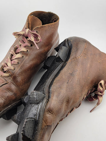 Antique 1920's Star Brand Football / Soccer Boots Brown Leather Shoes Cleats