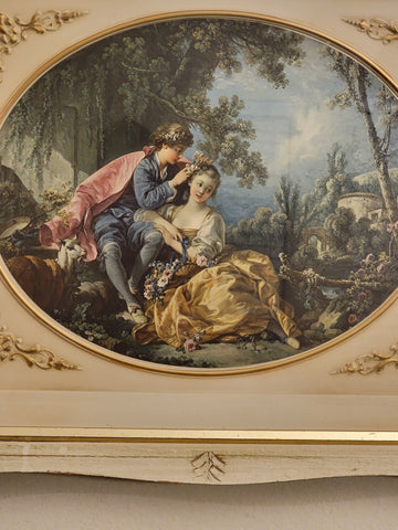 ANTIQUE  ORIGINAL 19th C Francois Boucher LITHOGRAPH  LADY& CAVALIER COURT SCENE