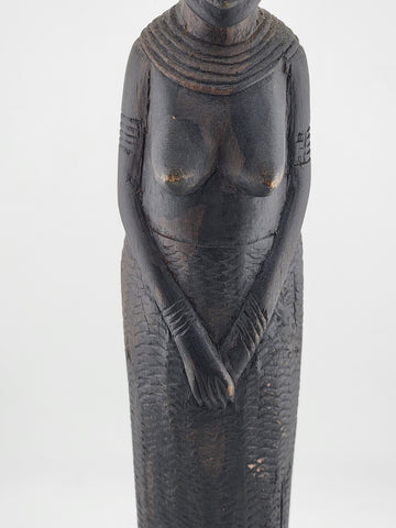 Vintage African Ebony Wood Semi-Nude Woman w/Child Carved Statue, 13" Sculpture