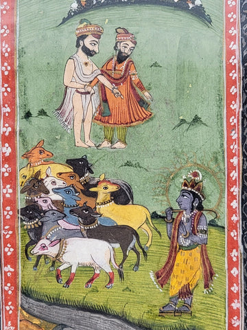 Antique Hand Painted Indian Framed Watercolor & Gold Leaf on Paper Shepards.