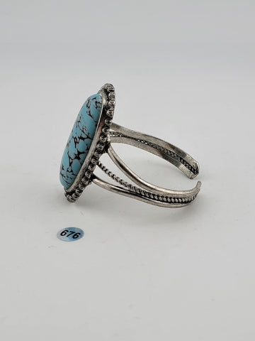 Antique Original Native America Navajo huge Natural Turquoise Silverplate Bangle