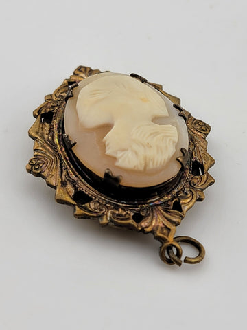 Rare Antique Hand Carved Gold Plated Cameo Locket Pendant Mixed Metals C 1910.