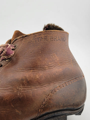 Antique 1920's Star Brand Football / Soccer Boots Brown Leather Shoes Cleats