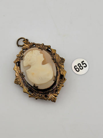 Rare Antique Hand Carved Gold Plated Cameo Locket Pendant Mixed Metals C 1910.