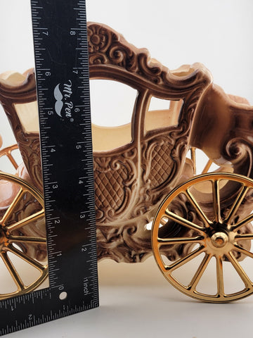 Rare Antique OOAK Large Purple Porcelain Horse Carrige Cart W Golden Wheels.