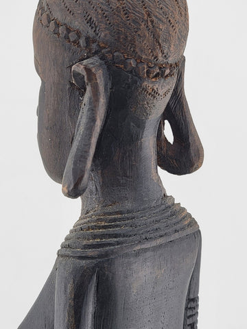 Vintage African Ebony Wood Semi-Nude Woman w/Child Carved Statue, 13" Sculpture