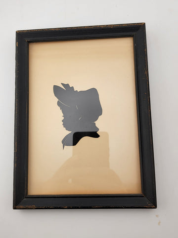 Rare Antique C 1920'S Pair Of Portrait Silhouette Of 2 Ladies In Black Frame.
