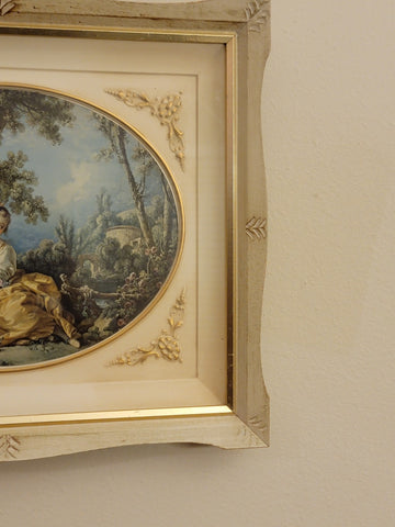 ANTIQUE  ORIGINAL 19th C Francois Boucher LITHOGRAPH  LADY& CAVALIER COURT SCENE