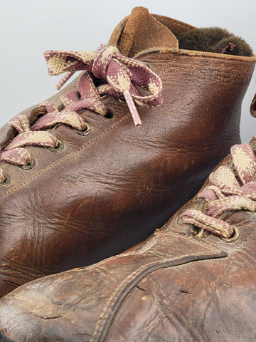 Antique 1920's Star Brand Football / Soccer Boots Brown Leather Shoes Cleats