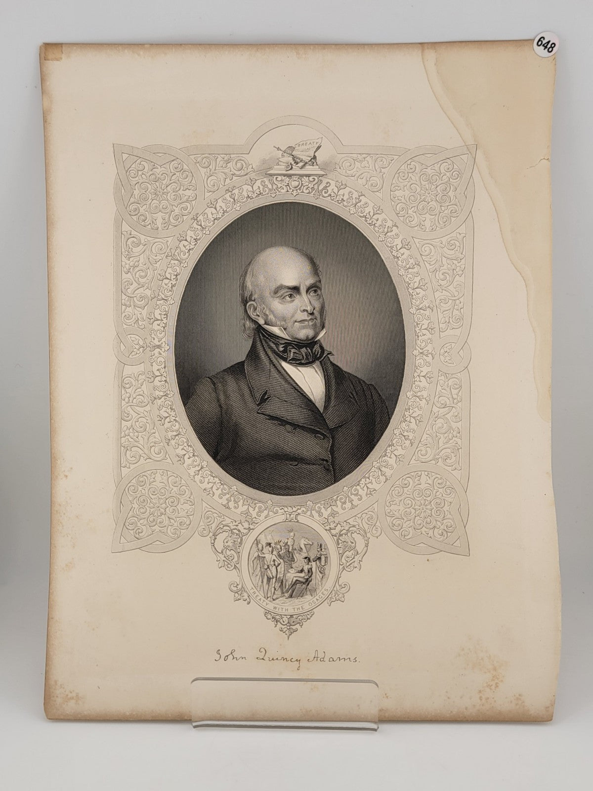 Original Antique 1860 John Adams. Engraving by J. Stephenson after J.S. Copley