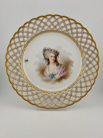 Antique Reticulated Porcelain Plate. Gilt Border Feature La Princess De Lamballe