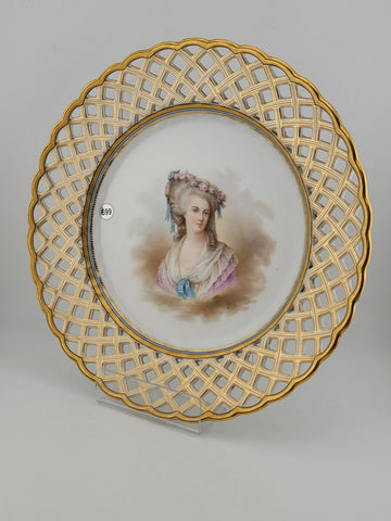 Antique Reticulated Porcelain Plate. Gilt Border Feature La Princess De Lamballe