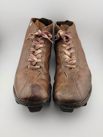 Antique 1920's Star Brand Football / Soccer Boots Brown Leather Shoes Cleats
