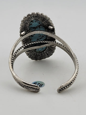 Antique Original Native America Navajo huge Natural Turquoise Silverplate Bangle