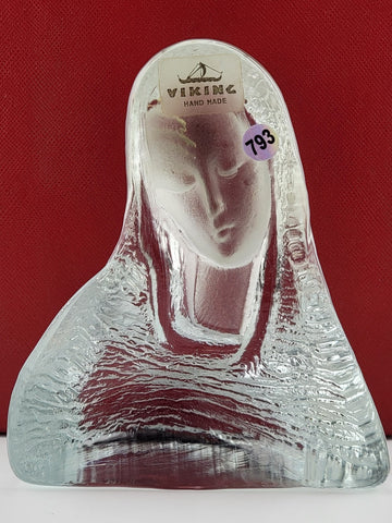 Vintage Viking Clear Frosted Textured Art Glass Virgin Mary Madonna Figurine
