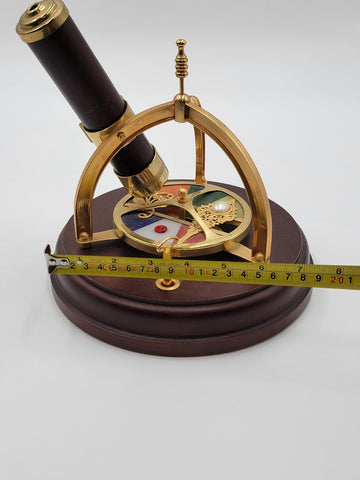 Vintage Kaleidoscope Wind Up Music Box Rotating Wood Brass Stained Jeweled Glass