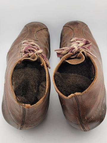 Antique 1920's Star Brand Football / Soccer Boots Brown Leather Shoes Cleats