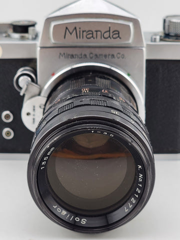 VINTAGE 1960 MIRANDA D  35mm CAMERA, SOLIGOR MIRANDA 135 mm LENS. Clean.Untested