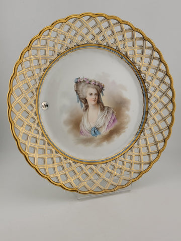 Antique Reticulated Porcelain Plate. Gilt Border Feature La Princess De Lamballe
