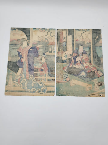 Original 19th C Utagawa Kunisada II Japanese Woodblock Print Interior Scene.