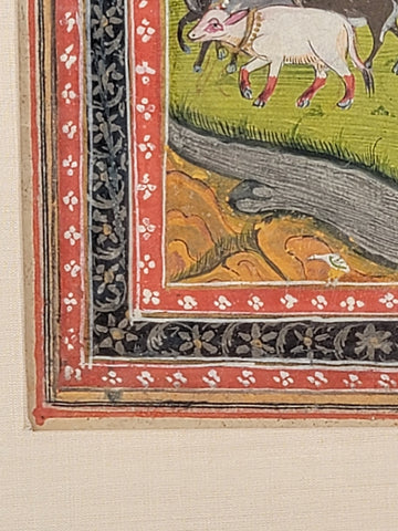 Antique Hand Painted Indian Framed Watercolor & Gold Leaf on Paper Shepards.