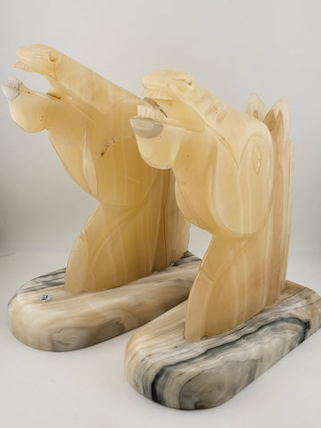 Vintage Pai Of Hand Carved Marble/ Onyx Horse Head Bookends On Marble Base 12 Lb