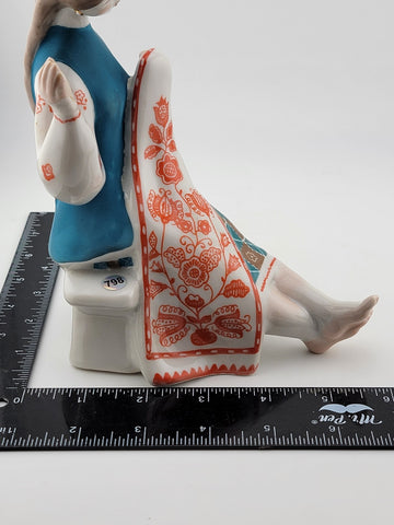 1960, Ukraine Porcelain sculpture "Ukrainian woman embroidery shawl", Kiev, RARE