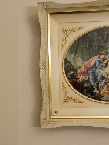 ANTIQUE  ORIGINAL 19th C Francois Boucher LITHOGRAPH  LADY& CAVALIER COURT SCENE