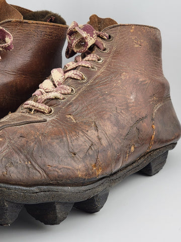 Antique 1920's Star Brand Football / Soccer Boots Brown Leather Shoes Cleats