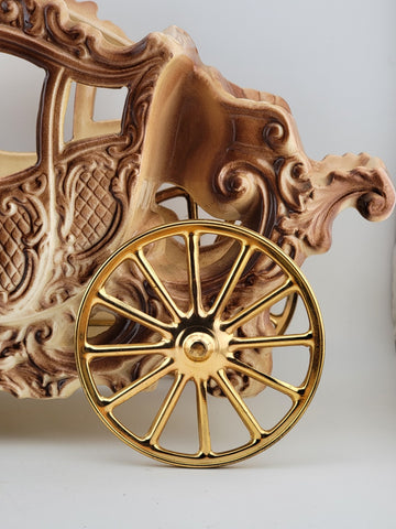 Rare Antique OOAK Large Purple Porcelain Horse Carrige Cart W Golden Wheels.