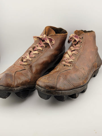 Antique 1920's Star Brand Football / Soccer Boots Brown Leather Shoes Cleats