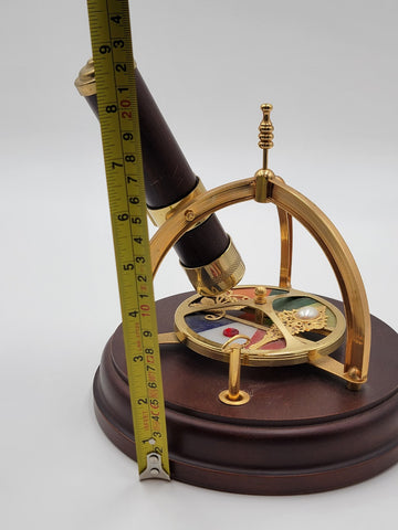 Vintage Kaleidoscope Wind Up Music Box Rotating Wood Brass Stained Jeweled Glass