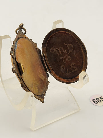 Rare Antique Hand Carved Gold Plated Cameo Locket Pendant Mixed Metals C 1910.