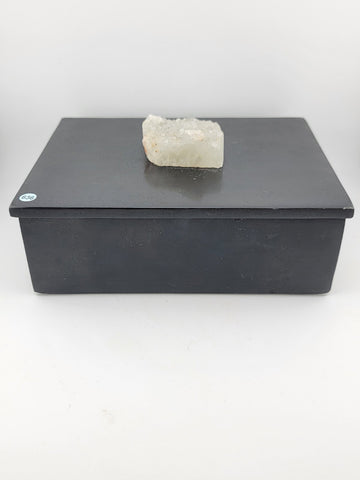 Rare Vintage Carved Heavy black marble jewelry box w Natural quartz cluster