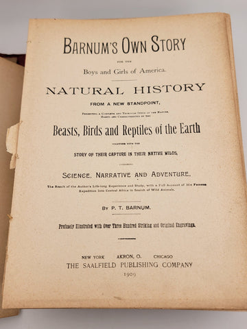RARE Antiquarian Children's Book BARNUM'S OWN STORY 1909. 2nd Edition.