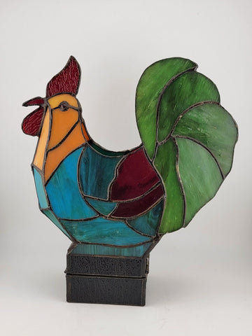 ROOSTER STAINED GLASS CANDLE HOLDER, Unique Votive Candle holder