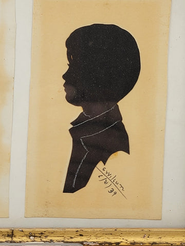 Rare Antique 1939 Double Portrait Silhouette Of Boy & Girl. Signed C. Wilson