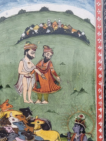 Antique Hand Painted Indian Framed Watercolor & Gold Leaf on Paper Shepards.