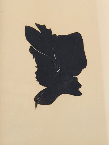 Rare Antique C 1920'S Pair Of Portrait Silhouette Of 2 Ladies In Black Frame.