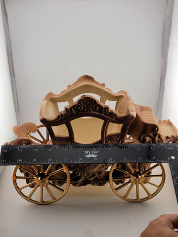 Rare Antique OOAK Large Purple Porcelain Horse Carrige Cart W Golden Wheels.