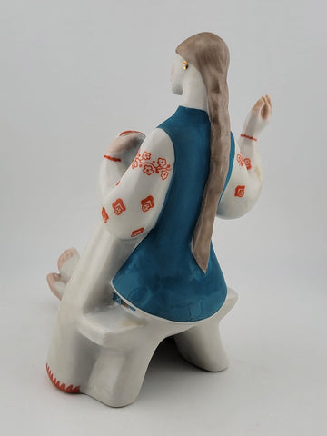 1960, Ukraine Porcelain sculpture "Ukrainian woman embroidery shawl", Kiev, RARE