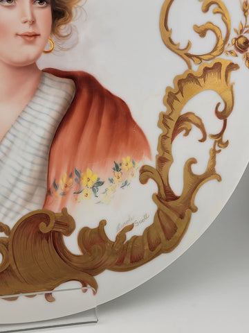Exquisite Carol Scott Limoges Porcelain Hand-Painted & Gilded Flat Plate. 12 In.